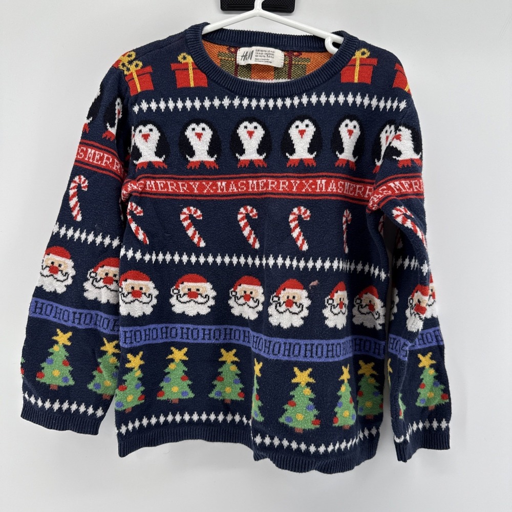 H&M Christmas Theme Blue Jacquard-Knit Sweater  Size‎ 4-6 Y